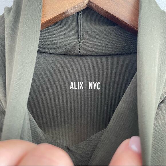ALIX NYC | Women’s Hewlett Bodysuit Pine Green Turtleneck Open Plunge Deep V Top - Picture 4 of 10